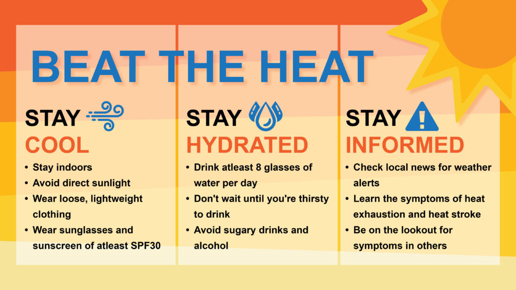 Beat The Heat graphic with hot weather tips